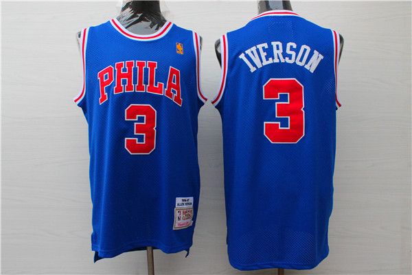 Men 2017 NBA Philadelphia 76ers 3 Iverson blue nike jersey